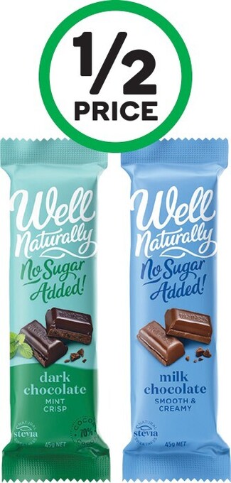Woolworths Well naturally no sugar added chocolate 35-45g – from the health food aisle offer