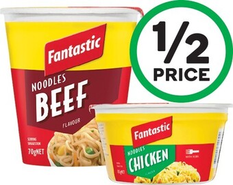 Woolworths Fantastic noodles cup or bowl 45-85g offer
