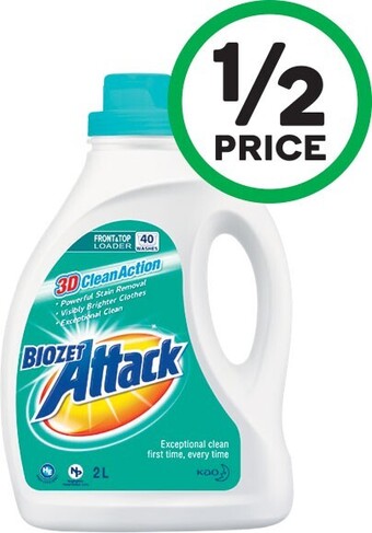 Woolworths Biozet attack laundry liquid 2 litre or powder 2 kg offer