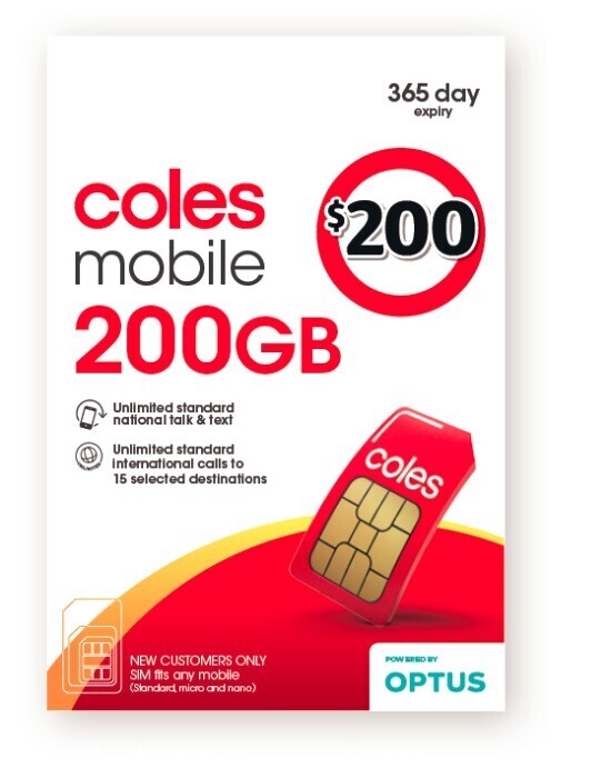 Coles mobile 200 prepaid sim offer at Coles