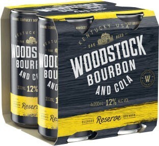 Coles Woodstock bourbon & cola cans 12% 4x200ml offer