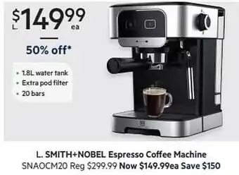 Harris Scarfe L. smith+nobel espresso coffee machine offer