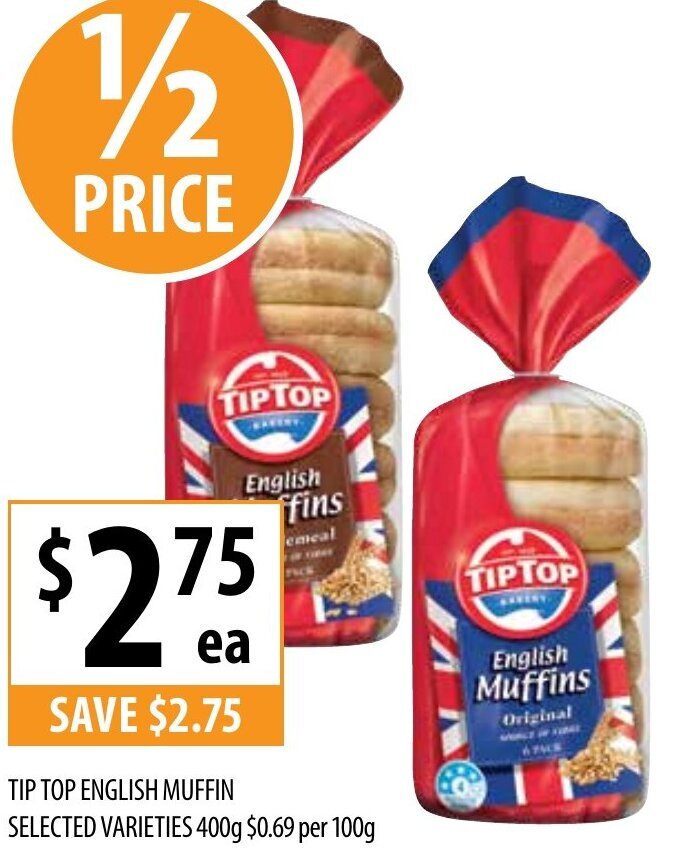Tip Top English Muffin Selected Varieties 400g offer at Supabarn