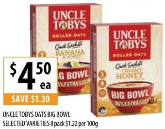 Supabarn Uncle Tobys Oats Big Bowl Selected Varieties 8 Pack offer