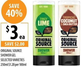 Supabarn Original Source Shower Gel Selected Varieties 250ml offer