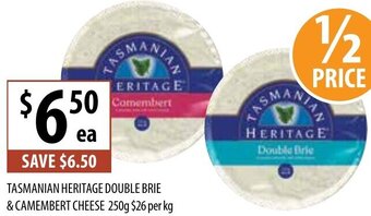 Supabarn Tasmanian Heritage Double Brie & Camembert Cheese 250g offer