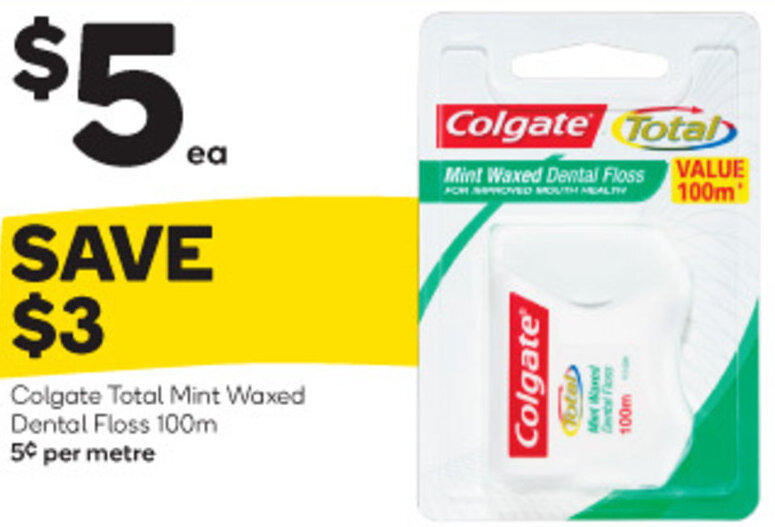 Colgate Total Mint Waxed Dental Floss 100m offer at Woolworths