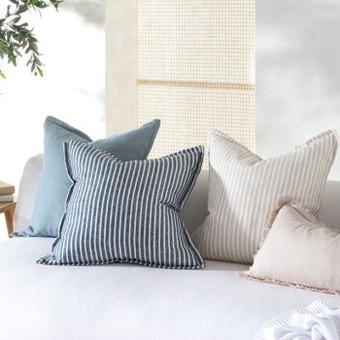 Pillow Talk Sahara linen striped feather cushion by m.u.s.e. offer