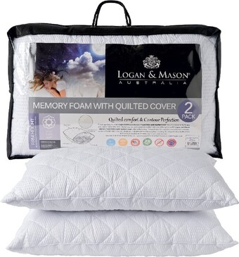 Spotlight Logan & mason memory foam pillow with quilted cover 2 pack offer