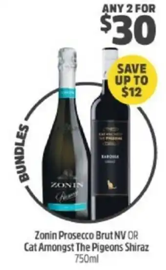 Zonin Prosecco Brut NV or Cat Amongst The Pigeons Shiraz 750ml
