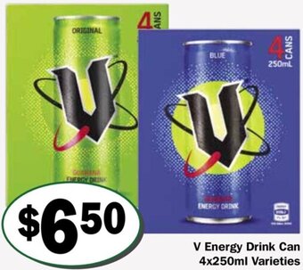 Friendly Grocer V Energy Drink Can 4x250ml offer