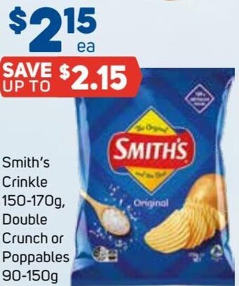 Foodland Smith's Crinkle 150-170g, Double Crunch or Poppables 90-150g offer