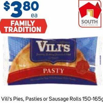 Foodland Vili's Pies, Pasties or Sausage Rolls 150-165g offer