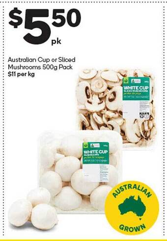 Woolworths Australian cup or sliced mushrooms offer