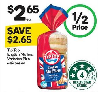 Woolworths Tip top english muffins offer