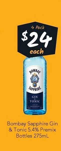 Cellarbrations Bombay sapphire gin & tonic 5.4% premix bottles offer