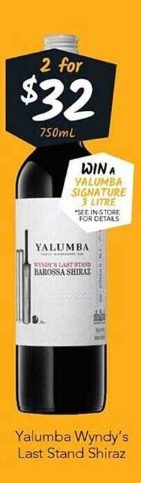 Cellarbrations Yalumba wyndy's last stand shiraz offer