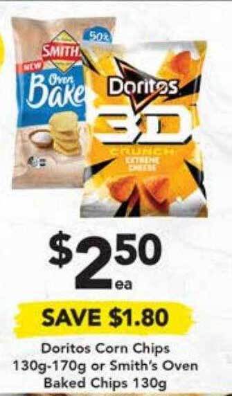 Drakes Doritos corn chips or smith's oven baked chips offer