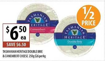 Supabarn Tasmanian heritage double brie & camembert cheese offer