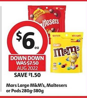 Coles Mars large m&m's, maltesers or pods 280g-380g offer