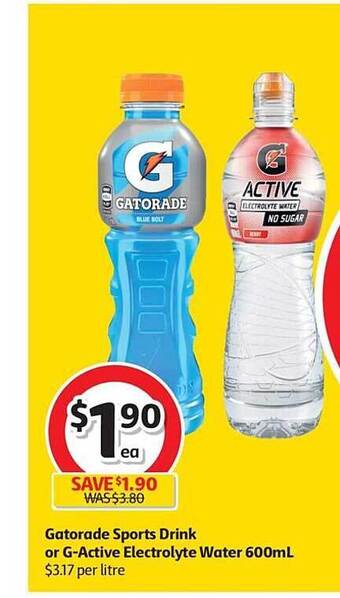 Coles Gatorade sports drink or g-active electrolyte water 600ml offer