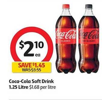 Coles Coca-cola soft drink 1.25 litre offer