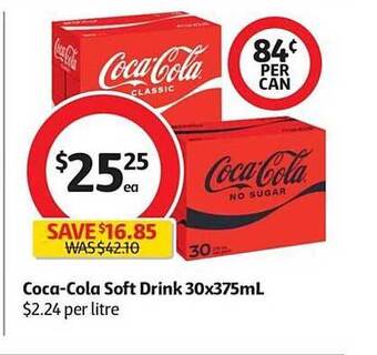 Coles Coca-cola soft drink 30x375ml offer