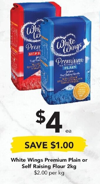 Drakes White Wings Premium Plain or Self Raising Flour 2kg offer