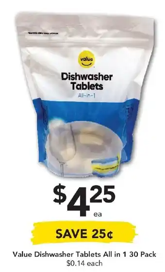 Drakes Value Dishwasher Tablets All in 1 30 Pack offer