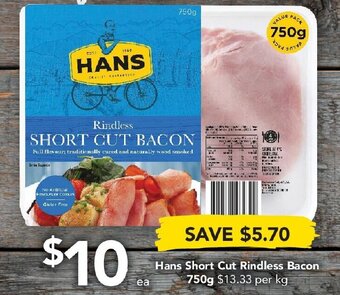 Hans Short Cut Rindless Bacon 750g