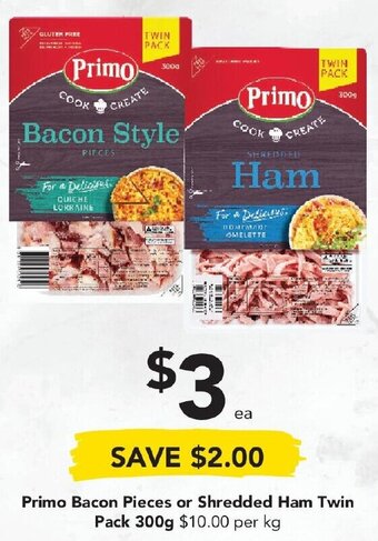 Drakes Primo Bacon Pieces or Shredded Ham Twin Pack 300g offer