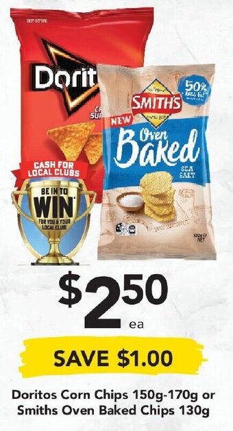Doritos Corn Chips 150g-170g or Smiths Oven Baked Chips 130g