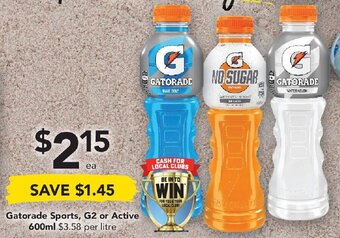 Drakes Gatorade Sports, G2 or Active 600ml offer