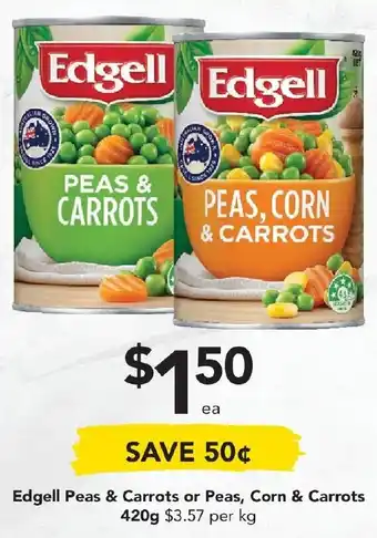 Drakes Edgell Peas & Carrots or Peas, Corn & Carrots 420g offer