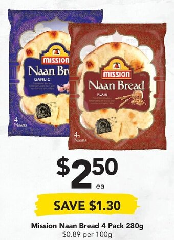 Drakes Mission Naan Bread 4 Pack 280g offer