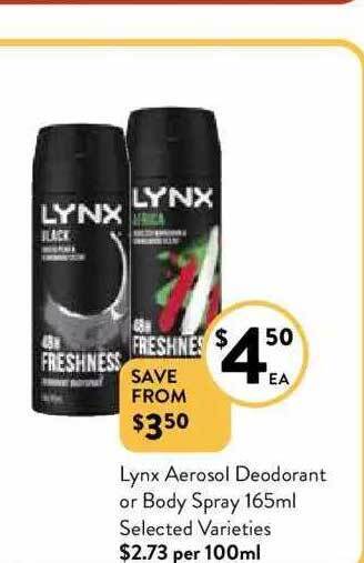Foodworks Lynx aerosol deodorant or body spray 165ml offer