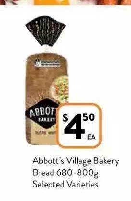 Foodworks Abbott's village bakery bread 680-800 g offer