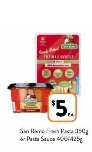 Foodworks San remo fresh pasta or pasta sauce offer