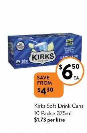 Foodworks Kirks soft drink cans offer