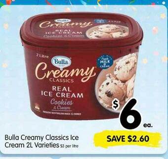 Spar Bulla creamy classics ice cream 2l varieties offer