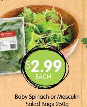 Spudshed Baby spinach or mesculin salad bags offer