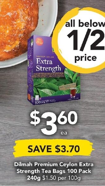 Dilmah Premium Ceylon Extra Strength Tea Bags 100 Pack 240g