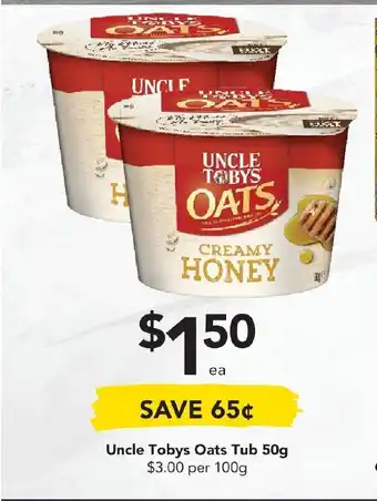 Drakes Uncle Tobys Oats Tub 50g offer