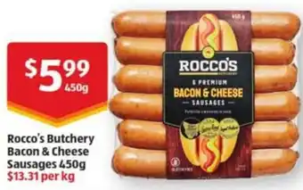 ALDI Rocco's Butchery Bacon & Cheese Sausage 450g offer