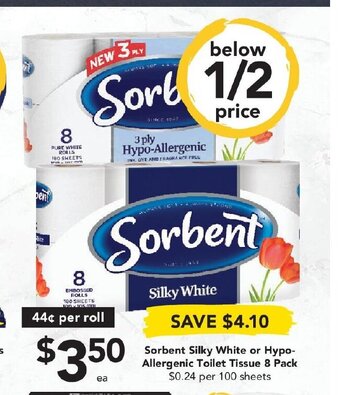 Drakes Sorbent Silky White or Hypo-Allergenic Toilet Tissue 8 pack offer