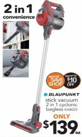 Cheap as Chips Blaupunkt Stick Vacuum 2 In 1 Cyclonic offer
