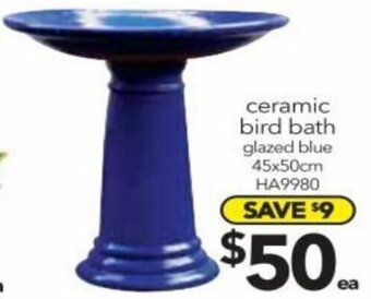 Cheap as Chips Ceramic Bird Bath Glazed Blue 45x50cm offer