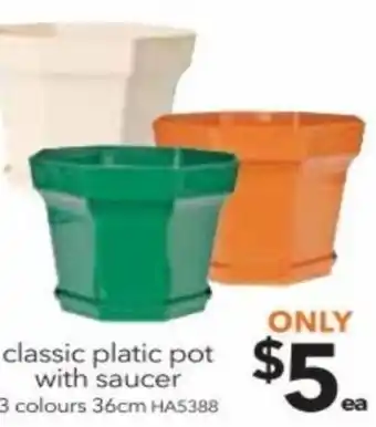 Cheap as Chips Classic Platic Pot With Saucer 3 Colours 36cm offer
