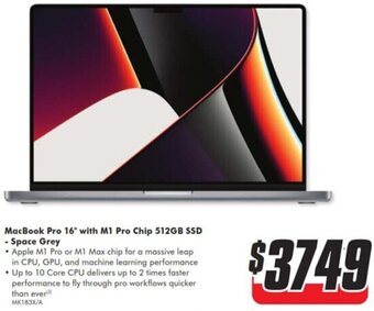 The Good Guys MacBook Pro 16" With M1 Pro Chip 512GB SSD - Space Grey offer