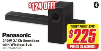 The Good Guys Panasonic 240W 2.1Ch Soundbar With Wireless Sub offer